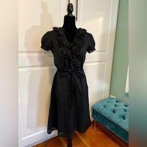 The Limited black ruffle button front short sleeve waist tie dress size small